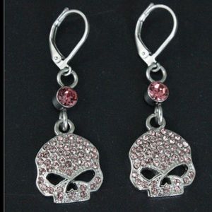 Limited! 🔥HD Skull Pink Rhinestones Earrin…
